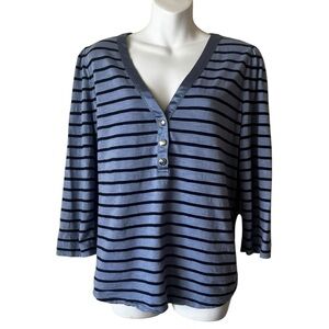 White House Black Market Blue Striped Henley Size XL
